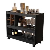 Aparador Bar Com Rodizios Preto Em Mdf F031