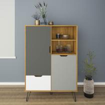 Aparador Bar Estocolmo Carvalho/ Grafite/ Branco/ Prata 2 Portas 1 Gaveta Porta Taças - Artely