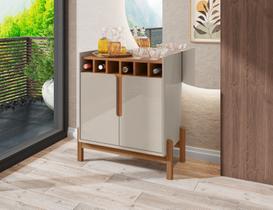 Aparador Bar Lizz 2 Portas 6 Adegas Pés em Madeira Maciça OffWhite com Cedro - Rede Móveis