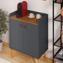 Aparador buffet 2 portas Lais Pés Palito madeira com prateleira cor Onix / Freijó - MJM Casa dos Moveis