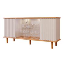 Aparador Buffet 2 Portas Ripada e 2 Vidro Temperado Led Pés Em Madeira Janice Cimol Nature/Off White Aparador Buffet 2 Portas Ripada e 2 Vidro Temperado Led Pés Em Madeira Janice Cimol Nature/Off White