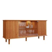 Aparador Buffet 2 Portas Ripada e 2 Vidro Temperado Led Pés Em Madeira Janice Cimol Nature/Off White Aparador Buffet 2 Portas Ripada e 2 Vidro Temperado Led Pés Em Madeira Janice Cimol Nature/Off White