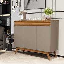 Aparador Buffet 3 Portas 100% MDF Detalhe Ripado Pés De Madeira Maciça