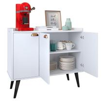 Aparador Buffet 3 Portas Cantinho Café Prateleira Organizadora Puxador Concha Vintage Pés Retrô Decoração Sala Jantar Truzzi - Branco - RPM - RPM Móveis