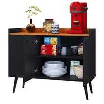 Aparador Buffet 3 Portas Moderno Multiuso Pequeno 90 cm Sala Escritório Wood New-Preto/Cinamomo RPM