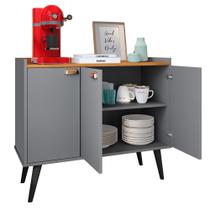 Aparador Buffet 3 Portas Prateleira Interna Puxadores Concha Dourado Truzzi Cinza/Cinamomo - Lojas RPM