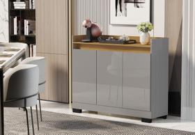 Aparador Buffet 3 Portas Real Cinza Com Bege - Rede Móveis Aparador Buffet 3 Portas Real Cinza Com Bege - Rede Móveis