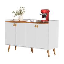 Aparador Buffet 4 Portas Cantinho Café Lulu Pés Palito Cor Branco / Freijó - Comprar Móveis em Casa Aparador Buffet 4 Portas Cantinho Café Lulu Pés Palito Cor Branco / Freijó - Comprar Móveis em Casa
