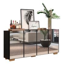 Aparador Buffet 4 Portas com Espelho e Pés Preto/l