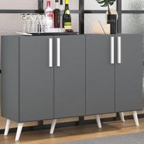 Aparador Buffet 4 Portas Com Pés Grafite Branco