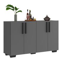 Aparador Buffet 4 Portas Com Pés Quadrados Viena V3607 Grafite/Preto Grafite/Preto