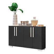 Aparador Buffet 4 Portas Com Pés Quadrados Viena V3607 Preto/Branco Preto/Branco