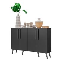 Aparador Buffet 4 Portas Com Pés Retrô Viena Preto