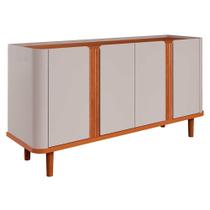 Aparador Buffet 4 Portas Pés de Madeira Retrô para sala de jantar 100% MDF Eva Cimol Off White/Cinamomo