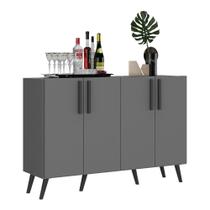 Aparador Buffet 4 Portas Retrô Viena V3606 Grafite/Preto Grafite/Preto