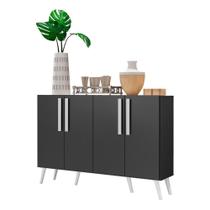 Aparador Buffet 4 Portas Retrô Viena V3606 Preto/Branco Preto/Branco