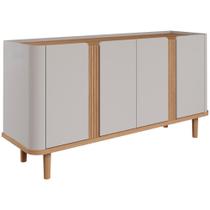 Aparador Buffet 4 Portas Ripado Eva MDF Off White Marrom