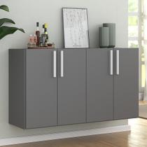 Aparador Buffet 4 Portas Suspenso Viena Grafite Branco