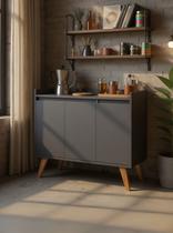 Aparador Buffet 90cm Retro Mdf Grafite Madri - On Móveis