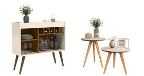 Aparador Buffet Adega Bar Odin + Conjunto Mesa Apoio e Lateral Classic Cor Off/Nature Aparador Buffet Adega Bar Odin + Conjunto Mesa Apoio e Lateral Classic Cor Off/Nature