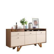 Aparador Buffet Armário Multiuso Sala Estar Cozinha Cantinho Café 2 Portas 2 Gavetas 4 Pés Madeira Bandeja C/ Vidro Sollare