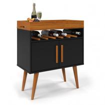 Aparador Buffet Balcão Cantinho do Café com Nicho Adega 2 Portas Pés Palito Retrô Drink - Preto