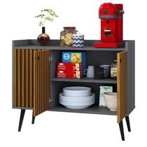 Aparador Buffet Balcão Compacto 90 cm Multiuso Decoração Sala Escritório Wood New- Cinza/Ripado- RPM