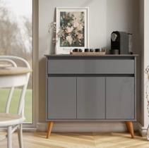 Aparador Buffet Bar Cantinho do Café Retrô Zeus Com Pés em Madeira Cinza