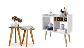 Aparador Buffet Bar com Adega Rubi + Conjunto de Mesas Apoio e Lateral Maju New Off White/Nature