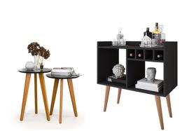 Aparador Buffet Bar com Adega Rubi + Conjunto de Mesas Apoio e Lateral Maju New Preto