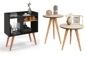 Aparador Buffet Bar com Adega Rubi Preto/Nat + Conjunto de Mesas Apoio e Lateral Classic Off/Nat Aparador Buffet Bar com Adega Rubi Preto/Nat + Conjunto de Mesas Apoio e Lateral Classic Off/Nat