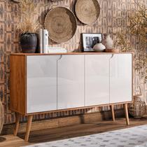 Aparador Buffet Bar Retrô 4 Portas MAGNUM Cantinho do Café Com Pés em Retrô Cor Cedro Off white SHARK MOVEIS