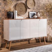 Aparador Buffet Bar Retrô 4 Portas MAGNUM Cantinho do Café Com Pés em Retrô Cor Off White Cedro SHARK MOVEIS