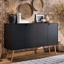 Aparador Buffet Bar Retrô 4 Portas MAGNUM Cantinho do Café Com Pés em Retrô Cor Preto SHARK MOVEIS