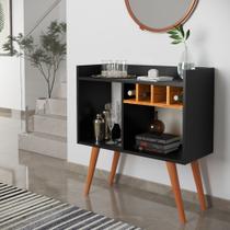 Aparador Buffet Bar Retro Rubi Com Adega / Suporte Pés Palito Cor Preto / Nature - QUALITY MOVEIS Aparador Buffet Bar Retro Rubi Com Adega / Suporte Pés Palito Cor Preto / Nature - QUALITY MOVEIS