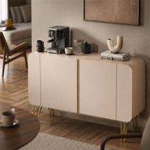 Aparador Buffet Benetto 3 Portas com Base Dourada em Aço Mdf Premium para Sala e Hall - Off White Aparador Buffet Benetto 3 Portas com Base Dourada em Aço Mdf Premium para Sala e Hall - Off White