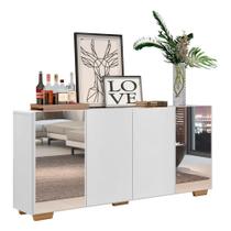 Aparador Buffet C/ Espelho e Pés Quadrados Branco/Natural Aparador Buffet C/ Espelho e Pés Quadrados Branco/Natural
