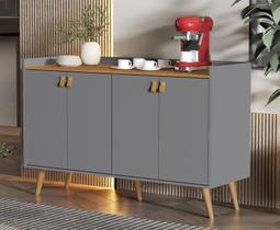 Aparador Buffet Café 4 Portas Laura Pés Palito Cor Cinza / Freijó - Comprar Móveis em Casa Aparador Buffet Café 4 Portas Laura Pés Palito Cor Cinza / Freijó - Comprar Móveis em Casa