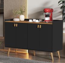 Aparador Buffet Café 4 Portas Laura Pés Palito Cor Preto / Freijó - Comprar Móveis em Casa