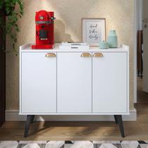 Aparador Buffet Café Cozinha Sala 3 Portas Prateleira Organizadora Puxador Concha Retrô Truzzi - Branco