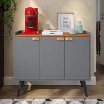 Aparador Buffet Café Cozinha Sala 3 Portas Prateleira Organizadora Puxador Concha Retrô Truzzi - Cinza/ Cinamomo