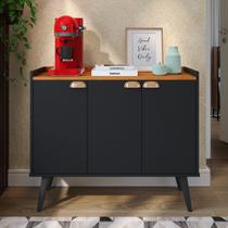 Aparador Buffet Café Cozinha Sala 3 Portas Prateleira Organizadora Puxador Concha Retrô Truzzi - Preto/ Cinamomo Aparador Buffet Café Cozinha Sala 3 Portas Prateleira Organizadora Puxador Concha Retrô Truzzi - Preto/ Cinamomo