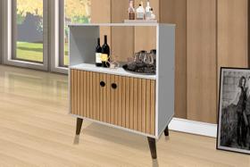 Aparador / Buffet CAN Estilo Retrô com Pés Palito em Madeira Cor Branco/Ripado 3D