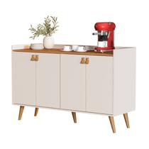 Aparador Buffet Cantinho Café 4 Portas Lunara Pés Palito Cor Off White/Freijó - MJM Casa dos Móveis