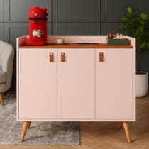 Aparador buffet cantinho do café 3 portas Larissa Pés Palito cor Off / Freijó - MJM Casa dos Moveis