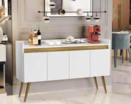 Aparador Buffet Cantinho do café Luxo 4 Portas - Branco/ Madeirado- Comprar móveis para sua casa