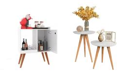 Aparador Buffet Cantinho Retrô Linos + Conjunto De Mesas Apoio e Lateral Classic - Branco Aparador Buffet Cantinho Retrô Linos + Conjunto De Mesas Apoio e Lateral Classic - Branco