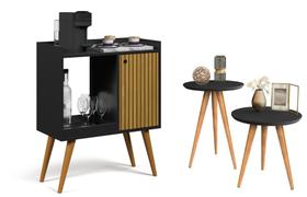 Aparador Buffet Cantinho Retrô Linos + Conjunto De Mesas Apoio e Lateral Classic - Preto/Rip Aparador Buffet Cantinho Retrô Linos + Conjunto De Mesas Apoio e Lateral Classic - Preto/Rip