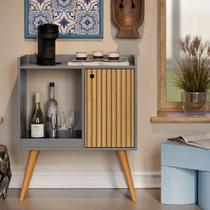 Aparador Buffet Com 1 Porta Cantinho do Café Decoração Retrô Linus Cor Cinza Nature - Quality Moveis