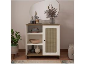 Aparador Buffet Com 1 Porta e 3 Nichos Artely Charlotte Cor Pinho com Off White Aparador Buffet Com 1 Porta e 3 Nichos Artely Charlotte Cor Pinho com Off White